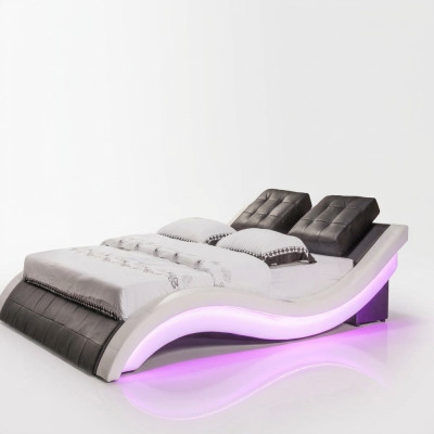 Conception de lit de luxe Lits Mobilier de chambre à coucher à LED numérique Cuir Double