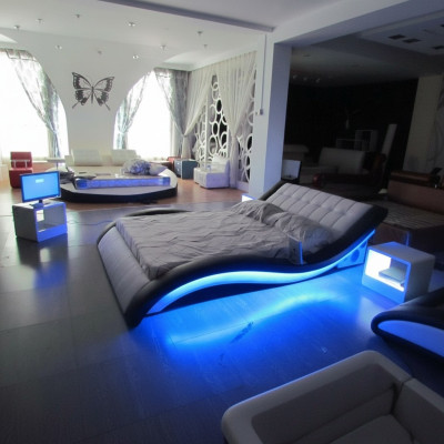 Design de lit de luxe Lits numériques USB Mobilier de chambre en cuir Double