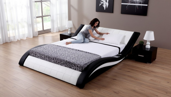 Conception de lit Lits numériques USB de luxe en cuir Mobilier de chambre à coucher double
