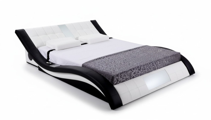 Conception de lit Lits numériques USB de luxe en cuir Mobilier de chambre à coucher double