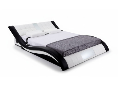 Conception de lit Lits numériques USB de luxe en cuir Mobilier de chambre à coucher double