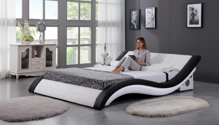 Conception de lit USB numérique Lits de luxe en cuir Mobilier de chambre à coucher Double