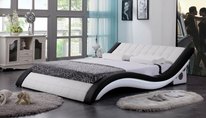 Conception de lit USB numérique Lits de luxe en cuir Mobilier de chambre à coucher Double