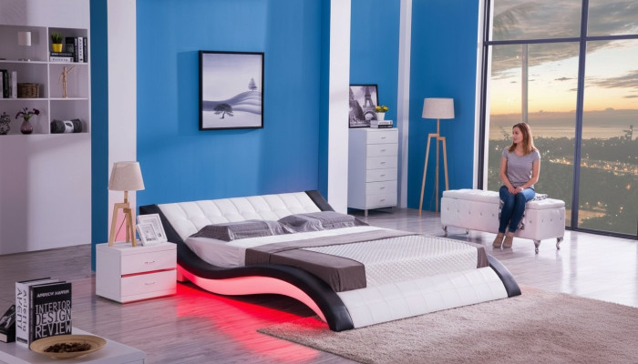 Conception de lit Son numérique USB Lits Meubles de chambre de luxe en cuir