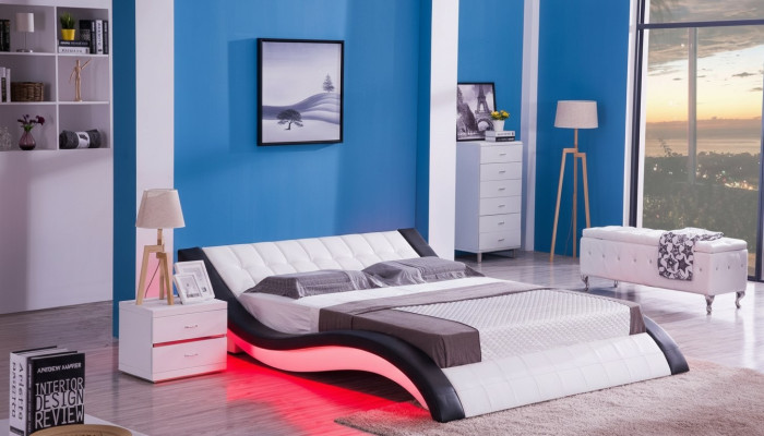 Conception de lit Son numérique USB Lits Meubles de chambre de luxe en cuir