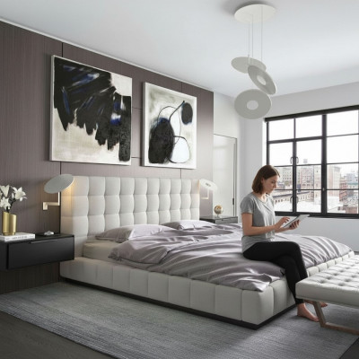 Cadre moderne, lit en cuir de design hôtelier de luxe