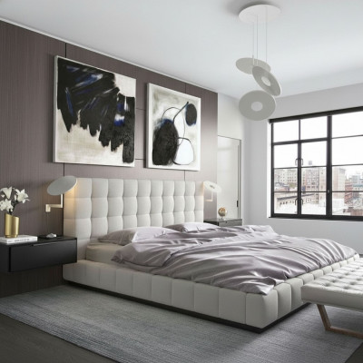 Cadre moderne, lit en cuir de design hôtelier de luxe