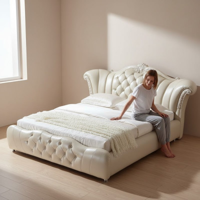 Conception lit Chesterfield Tissu Velours Rembourrage Hôtel Lits en Cuir Chambre