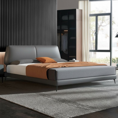 Conception de lits d'hôtel de luxe pour couples en cuir de mariage dans une chambre de luxe.