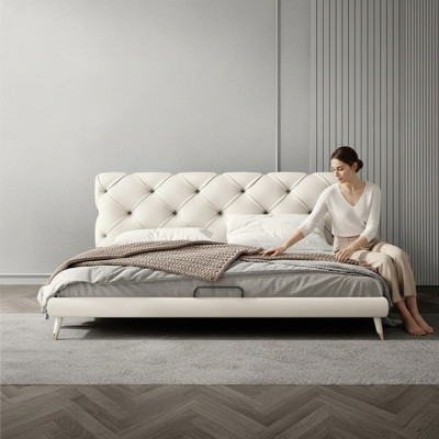 Lits 180x200cm Chambre de sommeil Tissu Textile Lit Design Chesterfield Luxe
