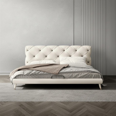 Lits 180x200cm Chambre de sommeil Tissu Textile Lit Design Chesterfield Luxe