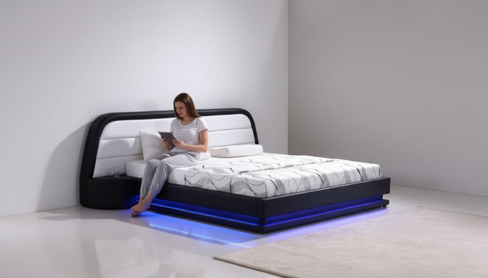 Lits Textile Cuir Hôtel de Luxe Rembourrage Design Bois Lit de Designer
