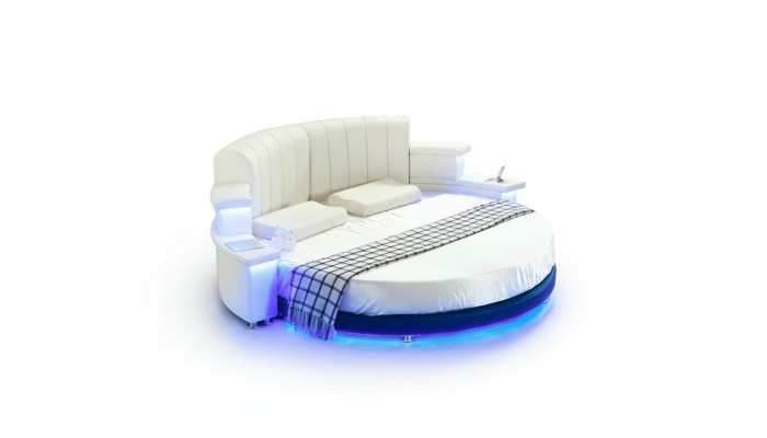 Mobilier de lit rond Rembourrage de lit Lit Chambres à coucher Lit en cuir LED