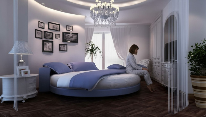 Lit en cuir rond 200x200 Luxe Lits ronds Rembourrage Hôtel en tissu rond
