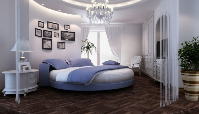 Lit en cuir rond 200x200 Luxe Lits ronds Rembourrage Hôtel en tissu rond