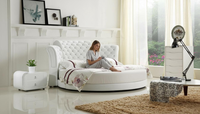 Chesterfield lit rond Mobilier d'ameublement Lits Chambre à coucher Lit en cuir Hôtel