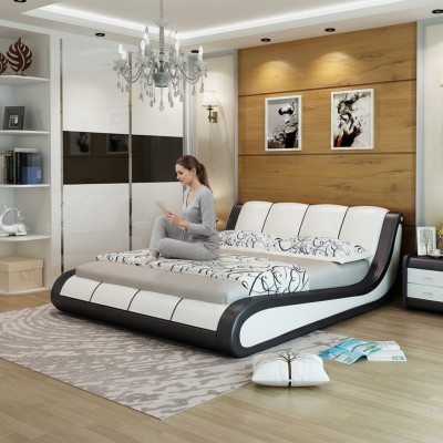 Lits Mobilier de chambre de luxe Lit double Design Tissu Hotel Bleu