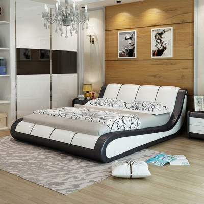 Lits Mobilier de chambre de luxe Lit double Design Tissu Hotel Bleu