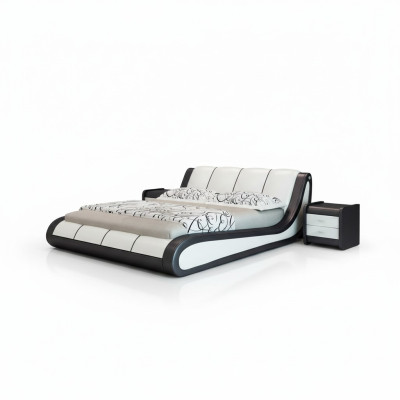 Lits Mobilier de chambre de luxe Lit double Design Tissu Hotel Bleu