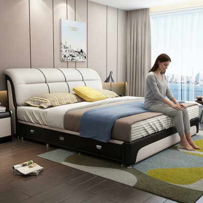 Lits Rembourrage Textile Moderne Bois Chambre À Coucher Nouveau Lit Double Lit Chester