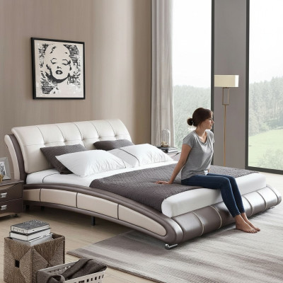Conception Lit en Cuir Rembourrage Double Lits d'Hôtel Chambre de Sommeil Mariage 180x200 cm