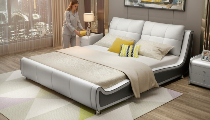 Revêtement de lit Design Décoration Luxueux Lits Doubles en cuir de Chambre de Mariage Hôtel sommeil