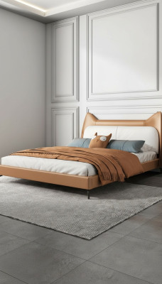 Lit double en tissu en cuir pour hôtel moderne, dimensions 160x200 cm, lit double design.