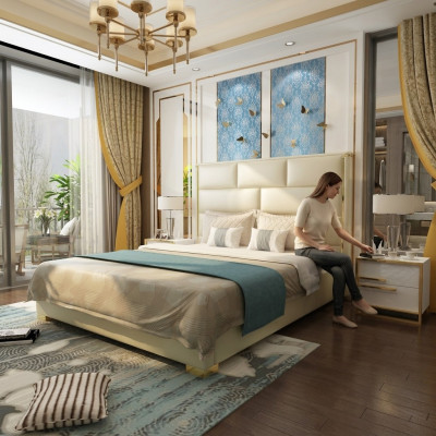 Designer lit double lit chambre lits chambre cuir hôtel luxe rembourrage