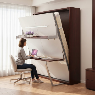 Étagère de bureau Lit 2en1 Armoire fonctionnelle Mobilier de lit Table Lit mural Lits