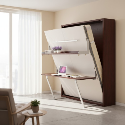 Étagère de bureau Lit 2en1 Armoire fonctionnelle Mobilier de lit Table Lit mural Lits