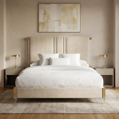 Lits doubles de luxe pour hôtel Chambre de couchage en cuir 180x200cm Nouveau design de rembourrage de lit
