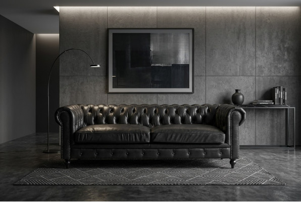 Canapé 3 places en cuir moderne de marque Chesterfield - Fibre bois véritable Style classique de luxe Meubles
