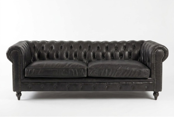 Canapé 3 places en cuir moderne de marque Chesterfield - Fibre bois véritable Style classique de luxe Meubles