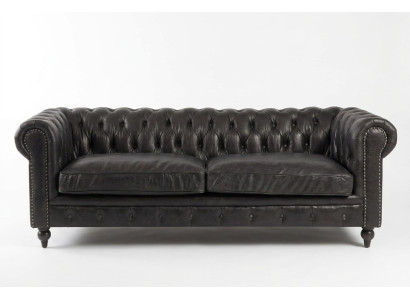 Canapé 3 places en cuir moderne de marque Chesterfield - Fibre bois véritable Style classique de luxe Meubles