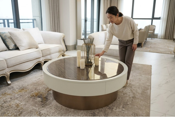 Design Métal Bois Or Canapé Tables de Salon Table Basse Ronde Table d'Appoint