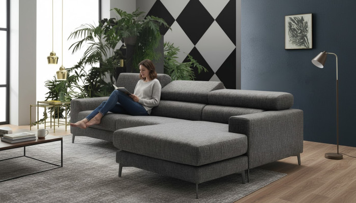 Design Rembourrage Salon Moderne Luxe Coin Textile Bois Canapé en Forme de L Alfitalia