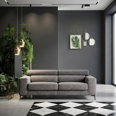 Canapé 3 places moderne en tissu gris.