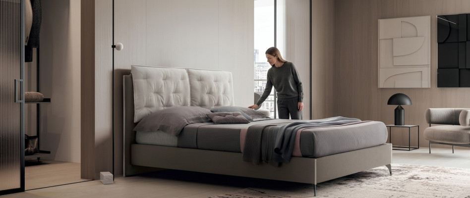 Designer Lit Chambre Lits Textile Hôtel Luxe Tissu Rembourrage Siège Italie