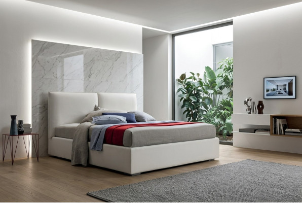 Lits doubles rembourrés en bois, lit de luxe avec textile italien pour chambre à coucher