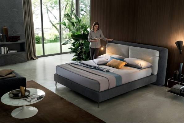 Lit double chambre hôtel Textile Lit Rembourrage Design Luxe Bois Italie