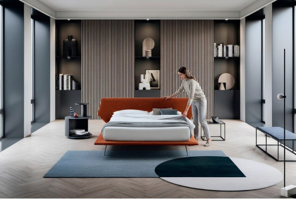 Lit double Lits Design Rembourrage Chambre 200x200cm Moderne Lit en Bois Italie