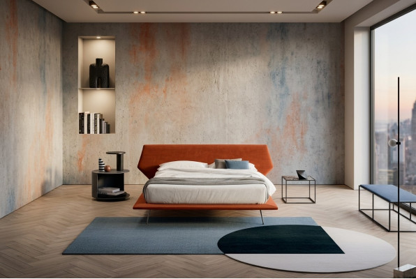 Lit double Lits Design Rembourrage Chambre 200x200cm Moderne Lit en Bois Italie