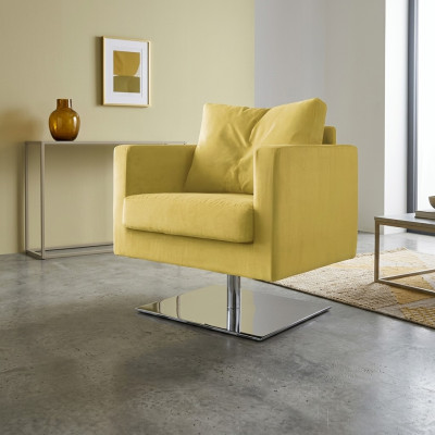 Fauteuil Chaise Rembourrage Télévision Textile Jaune Tissu de Luxe Design Salon Club Relax Nouveau
