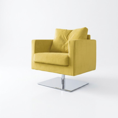 Fauteuil Chaise Rembourrage Télévision Textile Jaune Tissu de Luxe Design Salon Club Relax Nouveau