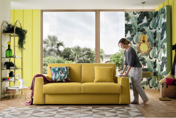 Conception Salon Canapé jaune 3 places Alfitalia Tissu Canapé Canapé Tissu Sofa