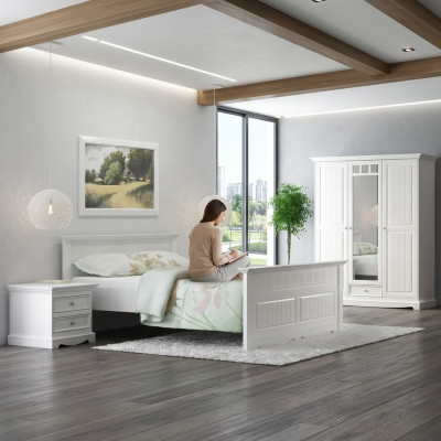 Lits de fermier en bois massif Lits 180x200c Lit en bois Mobilier de chambre Blanc Maison de campagne