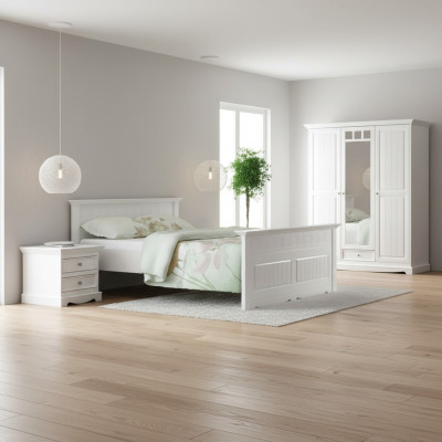 Lits de fermier en bois massif Lits 180x200c Lit en bois Mobilier de chambre Blanc Maison de campagne