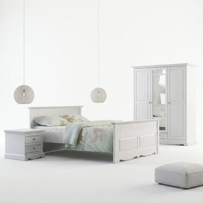 Lits de fermier en bois massif Lits 180x200c Lit en bois Mobilier de chambre Blanc Maison de campagne