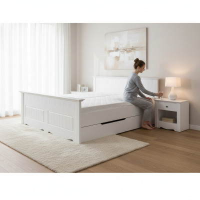 Lit design rembourré en bois et lit double blanc 180x200 chambre de sommeil