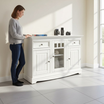 Buffet Armoire Bar Cabinet Maison de Campagne Mobilier en Bois de Luxe Italien Blanc Grand Nouveau